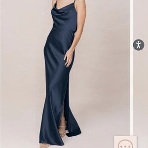 Revelry “Nadia” Satin Dress in Romantic Blue (717)